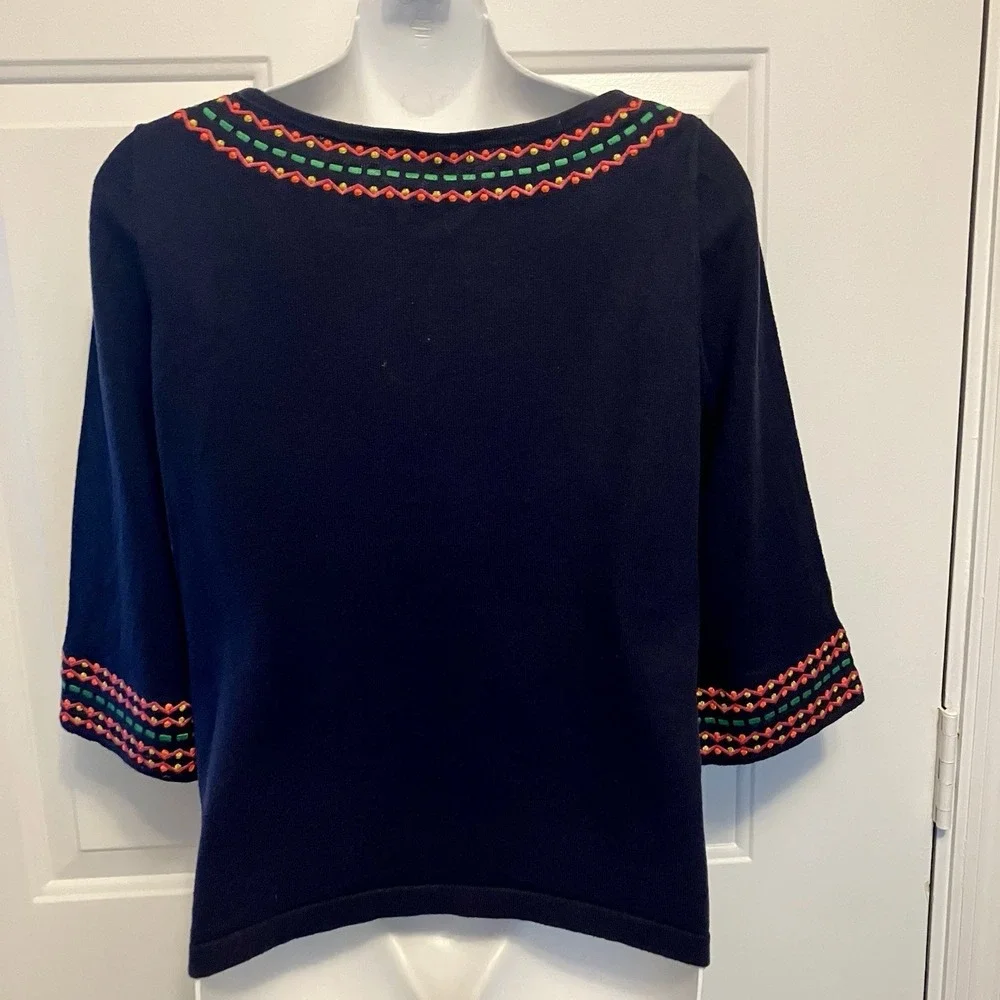 Boden Embroidered Navy Blue Sweater Size Small Women's